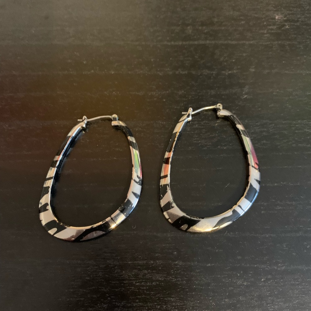Zebra print earrings silver and black